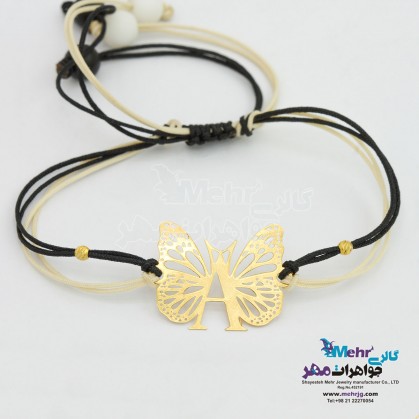 Gold bracelet and chain - butterfly design and Latin alphabet letters-SB1264